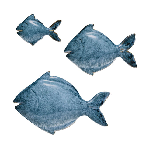 Nerina Wanddekoration Fisch 3 Stück Blau