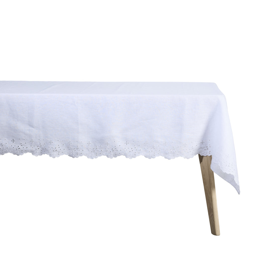 Anglaise-Tischdecke 320x140 cm. Weiß – Lene Bjerre Design DE