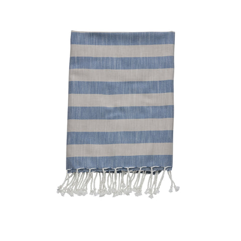 Felima Handtuch, gestreift / 180 x 90 cm, Leinen/Blau