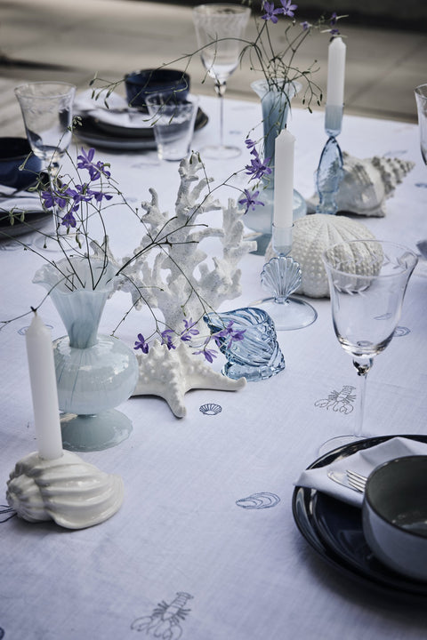 Kerzenständer aus Nerina-Muscheln, B 9 x H 11,5 cm, Blau